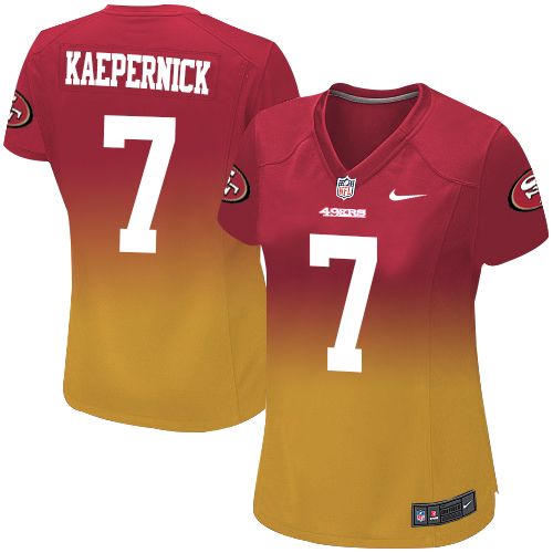 Women's Limited Colin Kaepernick Nike Jersey Red/Gold - #7 Fadeaway NFL San Francisco 49ers